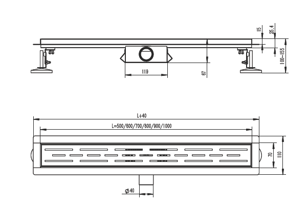 Трап для душа 70*500мм(поворот.сифон 360°) R651.50.09
