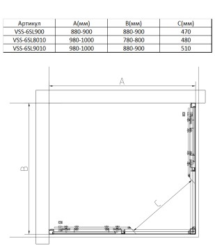 Душевой уголок Слим 8мм (Slim 8mm) VSS-6SL9010CLB, 1000*900, черный, стекло прозрачное