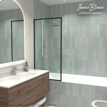 Шторка для ванны IBERICA BLANCA Mod.406 неподвижная прозрачное стекло/черный 70х140см (IB406.SB.140.70)