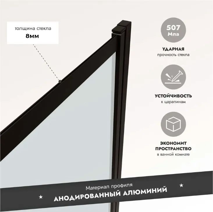 Шторка для ванны IBERICA BLANCA Mod.406 неподвижная прозрачное стекло/черный 70х140см (IB406.SB.140.70)