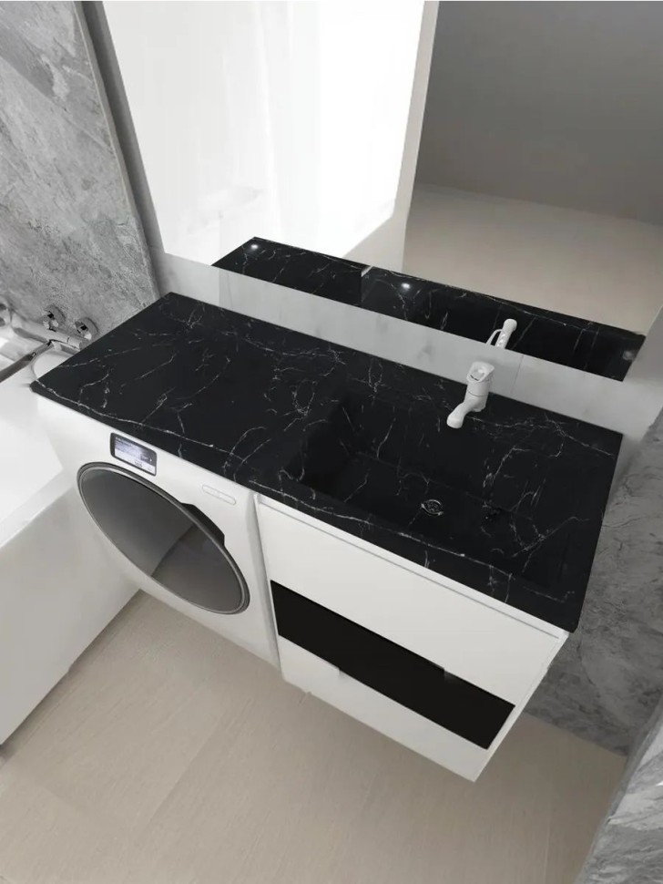 Раковина над стиральной машиной Uperwood Марсал 120х48,6х15 см, черный мрамор, правая, крыло слева