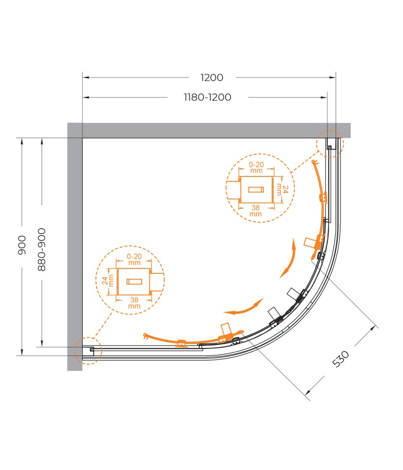 Душевой уголок CEZARES RELAX-304-RH-2-120/90-C-GM