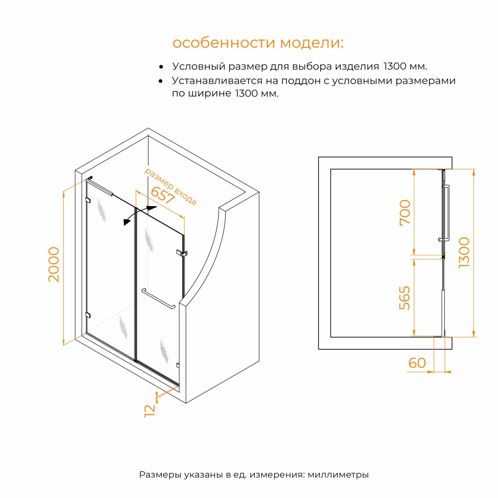 Душевая дверь RGW SV-006B (Прозрачное, 1300мм)
