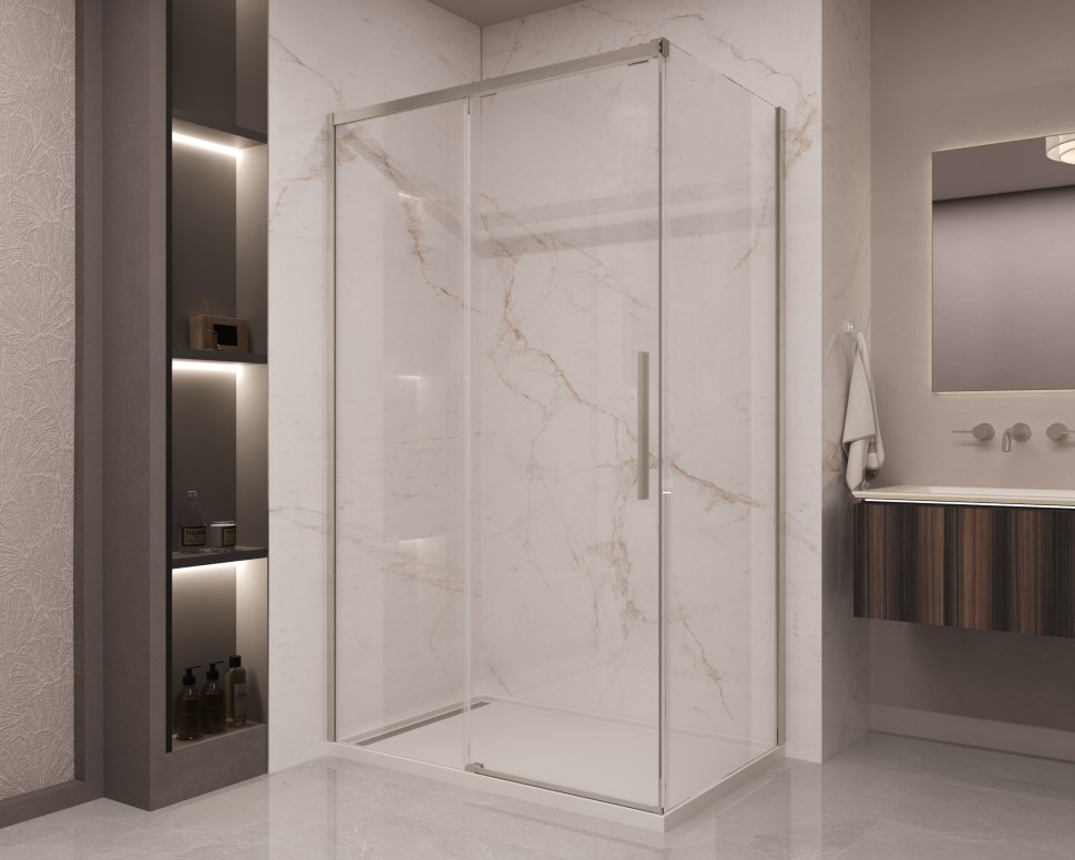 Душевой уголок Стелла (Stella) VSR-1ST9012CLBN, 1200*900, брашированный никель, стекло прозрачное