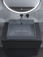 Раковина накладная прямоугольная, Uperwood Tanos Quartz 50 см, без отверстия для смесителя, серая, бетон