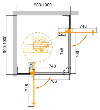 Душевой уголок CEZARES SLIDER-A-2-90/100-GRIGIO-GM