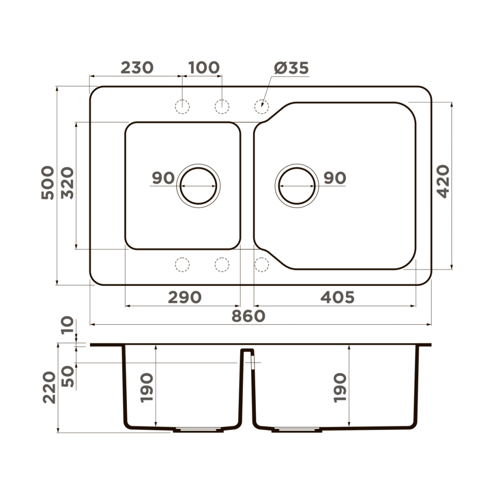 Кухонная мойка Omoikiri Maru 86-2-EV Tetogranit/эверест