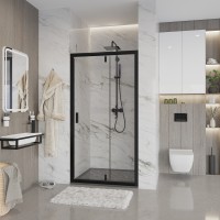 Дверь в нишу Niagara Nova NG-83-11AB (110х195) черный,дверь распашная,стекло прозрачное,1 место