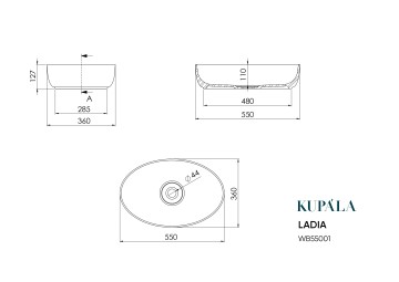 LADIA Раковина чаша 530х360х125 мм