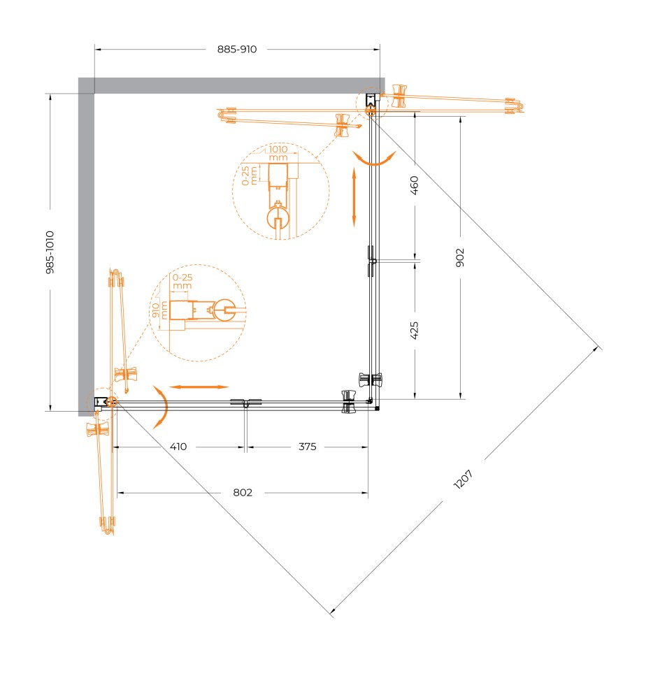 Душевой уголок CEZARES ECO-O-ASH-2-90/100-C-Cr