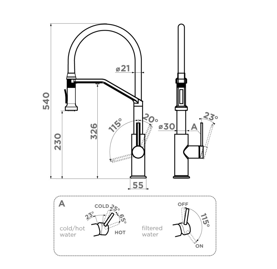 Смеситель для кухни Omoikiri Makkari 2 Plus-SB-GB-BL латунь/графит/черный