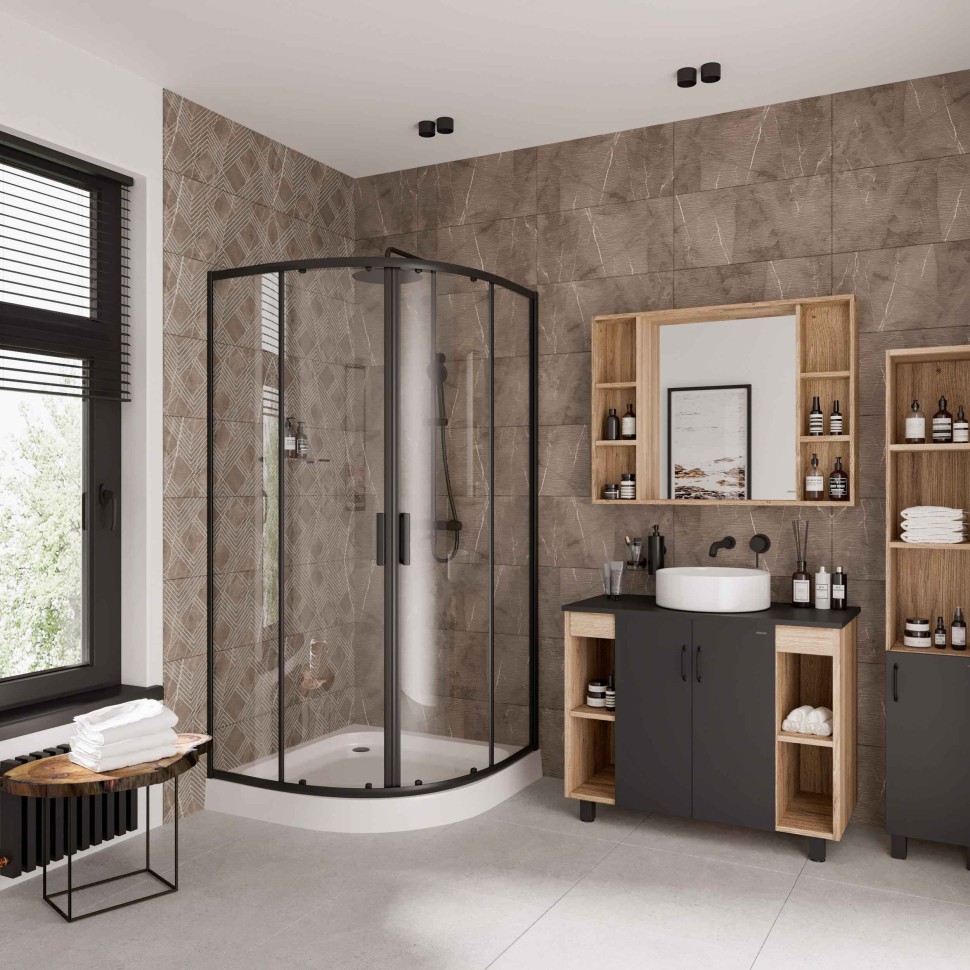 Душевое ограждение Niagara Nova NG-6886-08ВLACK (80х80х195) четверть круга,черный,двери раздвижные,стекло прозрачное,1 место