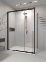 Душевой угол раздвижной Veconi Premium Prato 300 SP B-L, 1600х1000x2000, черный матовый, стекло прозрачное