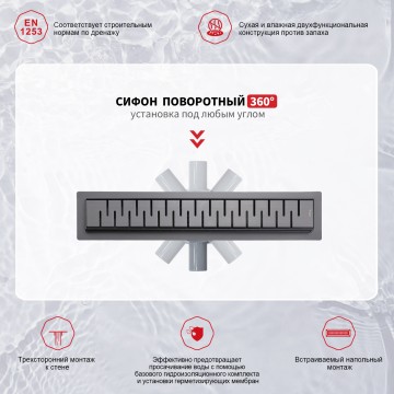 Трап для душа 70*800мм(поворот.сифон 360°) R651.80.09