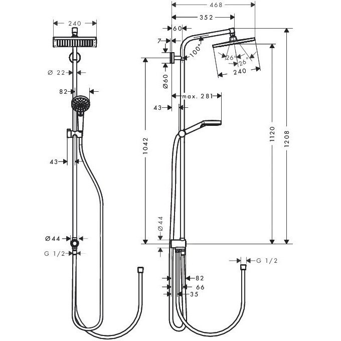 Душевая система Hansgrohe Crometta E 240 1jet Showerpipe Reno EcoSmart 27289000 хром