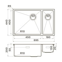 Кухонная мойка Omoikiri Taki 69-2-U/IF-L Side-GB нерж. сталь/графит