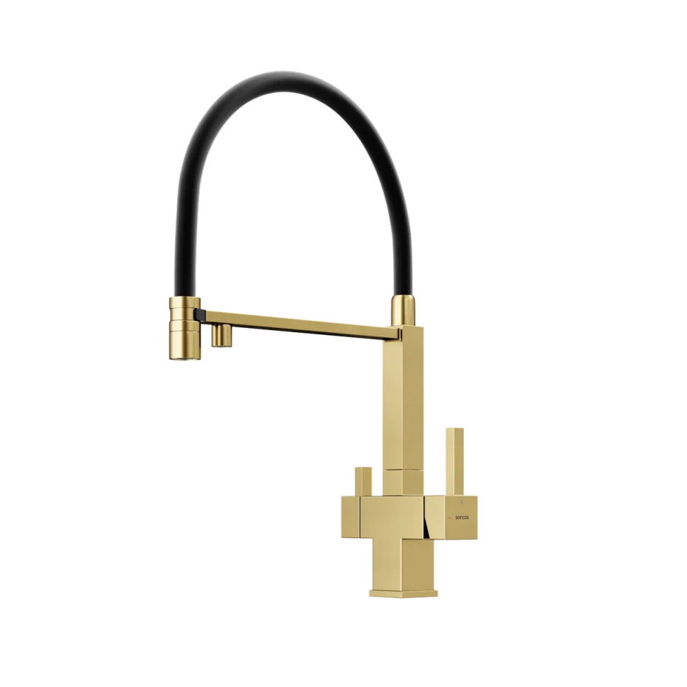 Смеситель для кухни SANCOS Moro с возможностью подключения фильтра для воды, цвет брашированное золото, PVD покрытие, арт. SC4006BG