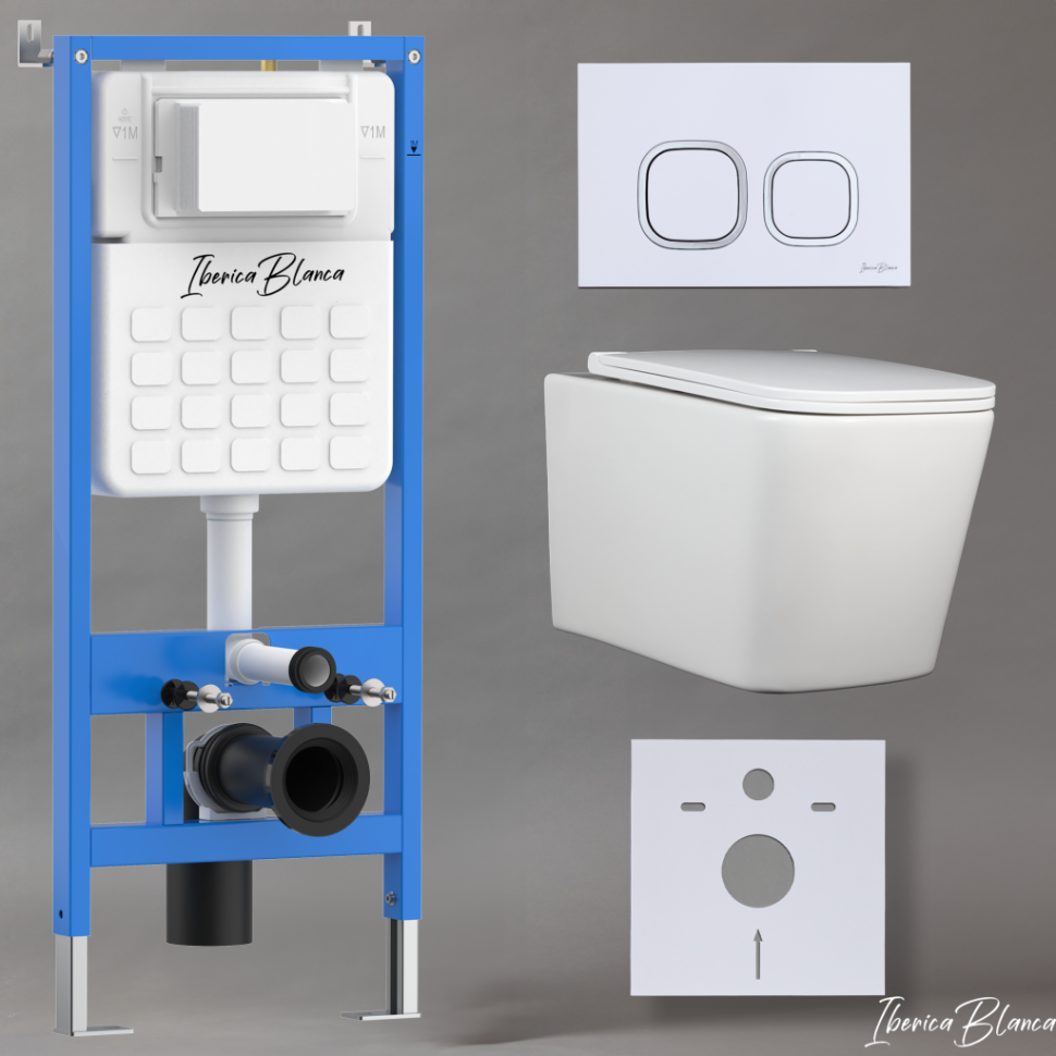 Комплект 3в1 IBERICA BLANCA инсталляция SILENCIO, унитаз TOLEDO ALTO белый, кнопка смыва ESTI-Q белый глянцевый (IB001.TLA.234.831)