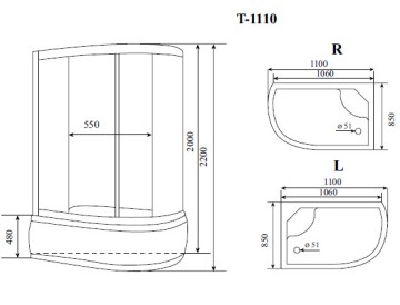 Timo Standart T-1110 L душевая кабина 110*85*220, турецкая баня хамам