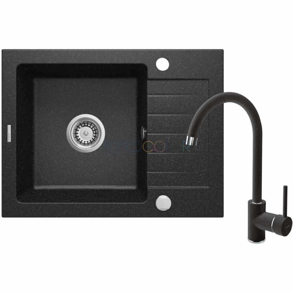 Гранитная мойка со смесителем, 1-чаша с осушкой