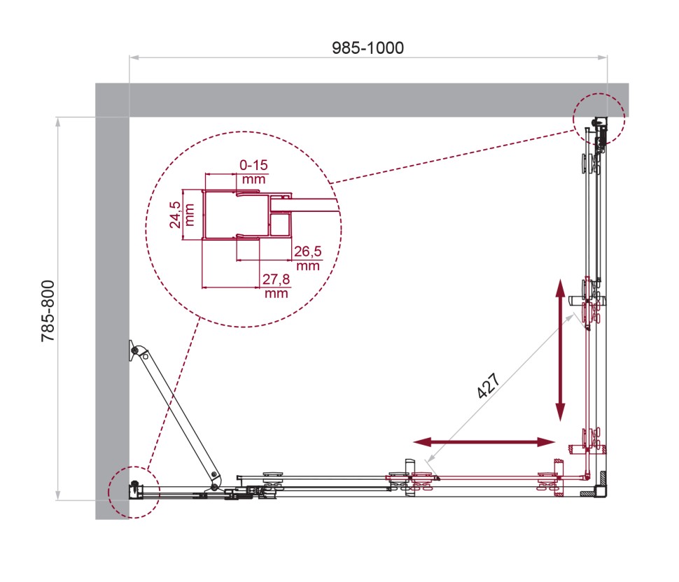 Душевой уголок BelBagno LUCE-AH-21-100/80-C-Cr