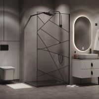Душевая перегородка Niagara Nova NG-680-90BLACK (90х195) черный матовый,стекло прозрачное с рисунком,1 место