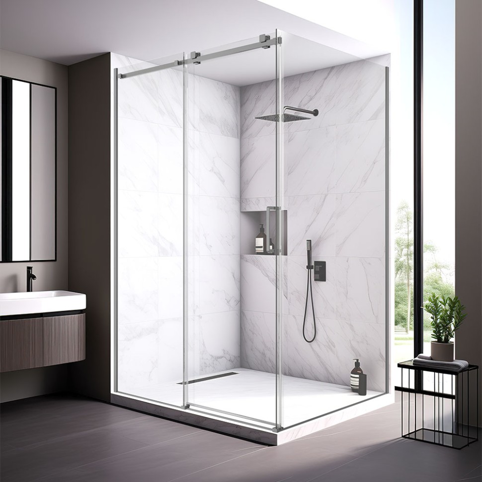 Душевой угол Veconi Rovigo RV-075GR, 1600х900х2000 графит брашинг, стекло прозрачное