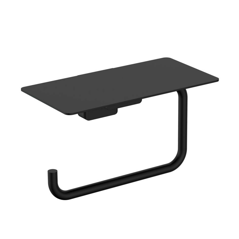 AQM7307MB Tivoli Держатель туалетной бумаги с полкой, черный матовый