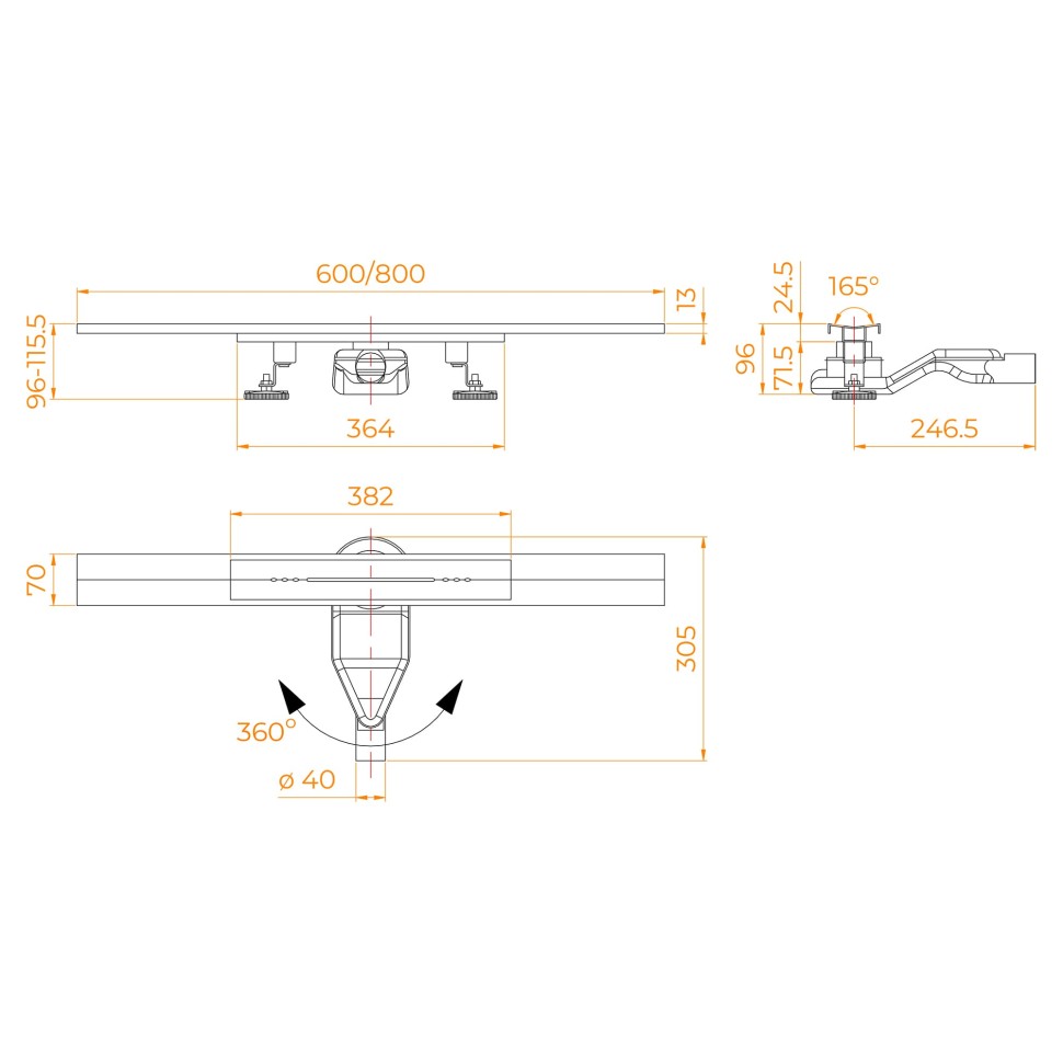 Душевой трап, обрезной RGW SDR-53S (800)