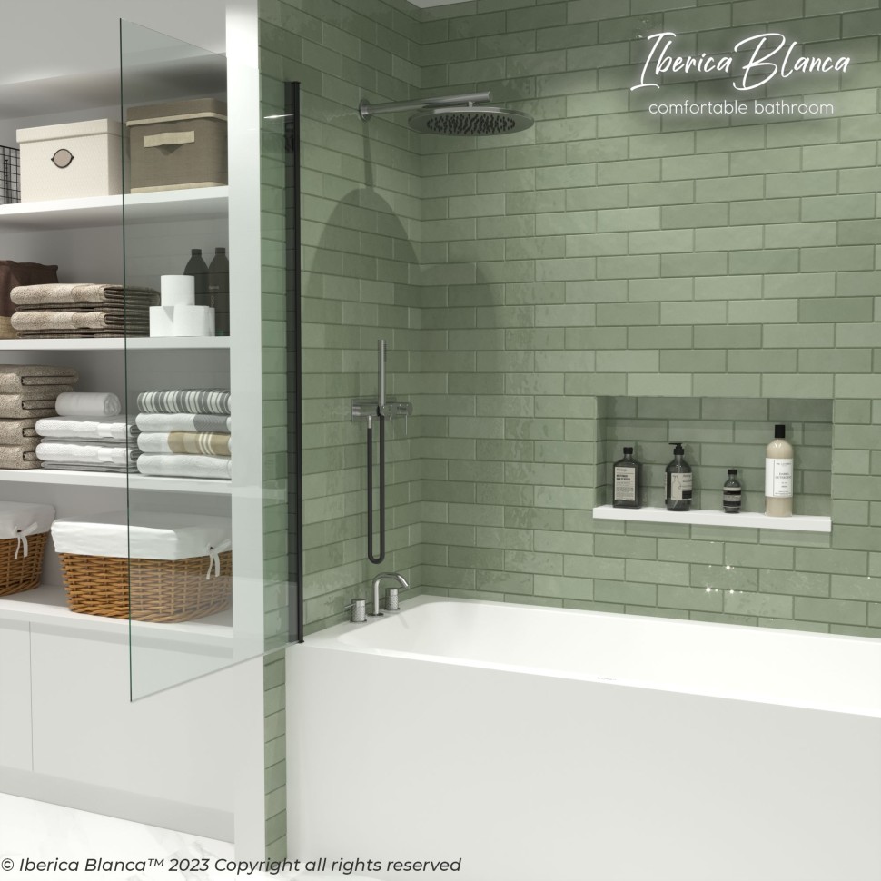 Шторка для ванны IBERICA BLANCA Mod.802 Wide Open поворотная прозрачное стекло/черный 70х150см (IB802.SB.150.70)