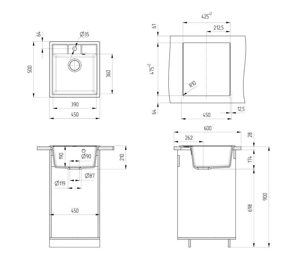 Кухонная мойка из искусственного камня Uperwood Симпл (Simple) UPD-305-328, бежевая