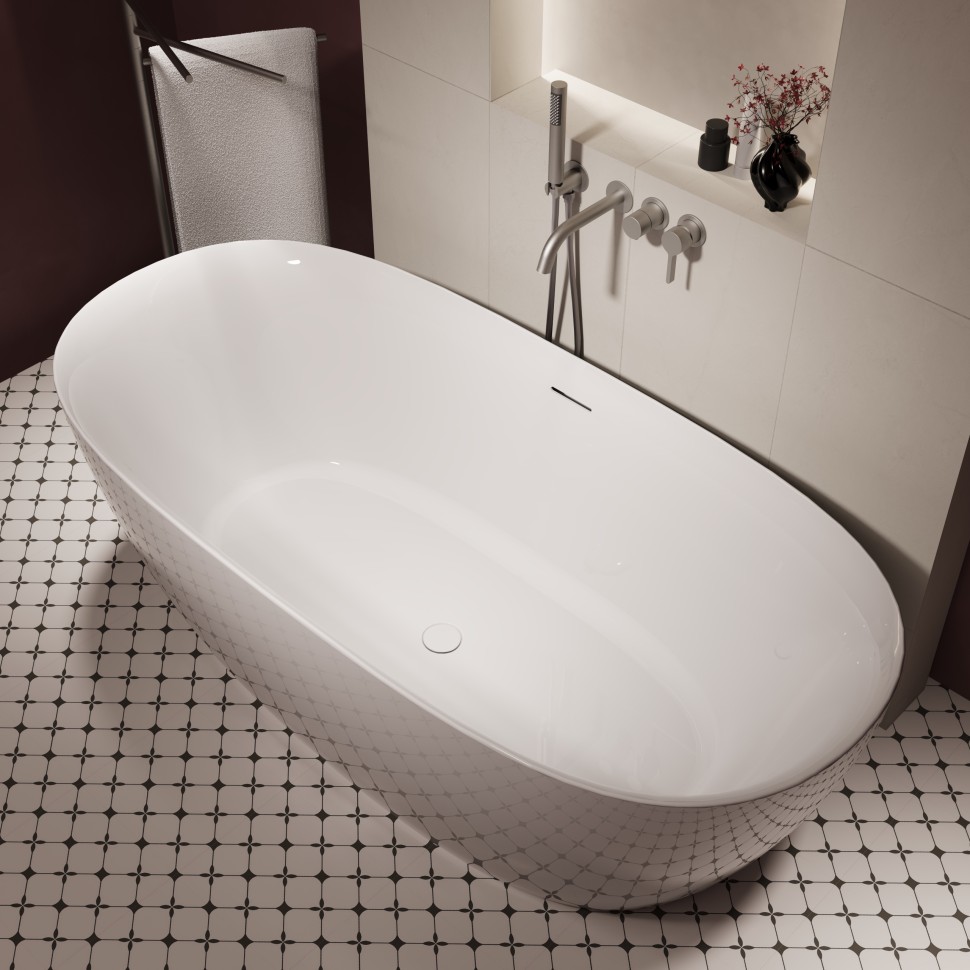 Ванна акриловая Vincea VBT-708-1600, 1600*800*585, цвет белый, щелевой перелив, слив белый