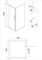 Душевое ограждение Niagara Nova NG-0290-08ВLACK (90х90х195) квадрат,черный,дверь распашная,стекло с рисунком,1 место