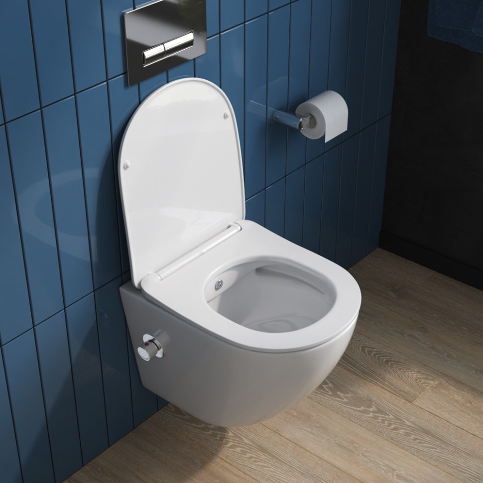 Унитаз подвесной с сиденьем, функцией биде и смесителем BelBagno UNO BB3105CHR-BS/SC