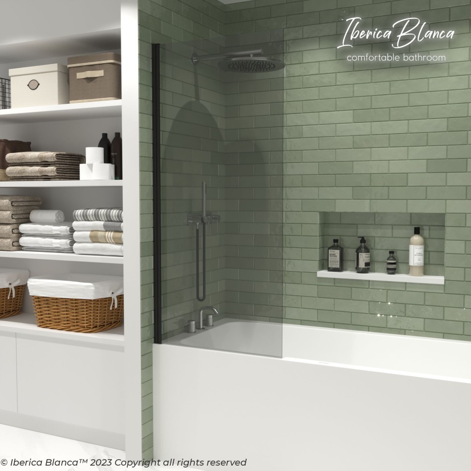 Шторка для ванны IBERICA BLANCA Mod.802 Wide Open поворотная тонированное стекло/черный 70х150см (IB802.TB.150.70)