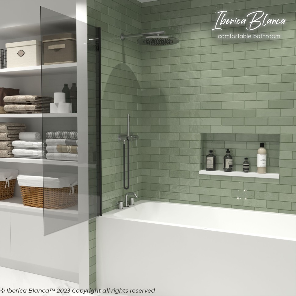 Шторка для ванны IBERICA BLANCA Mod.802 Wide Open поворотная тонированное стекло/черный 70х150см (IB802.TB.150.70)