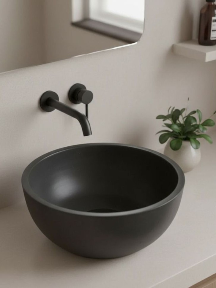 Раковина накладная бетонная Uperwood Belfast 30х30х13,5 см, круглая, графит