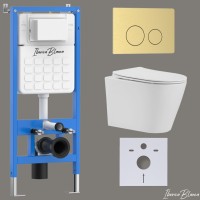 Комплект 3в1 IBERICA BLANCA инсталляция SILENCIO, унитаз BURGOS ALTO белый, кнопка смыва INOX-O золото матовое (IB001.BRA.231.815)