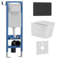 Комплект 3в1 IBERICA BLANCA инсталляция SILENCIO MINI, унитаз TOLEDO ALTO белый, кнопка смыва INOX-C черный матовый (IB.001M.TLA.231.112)