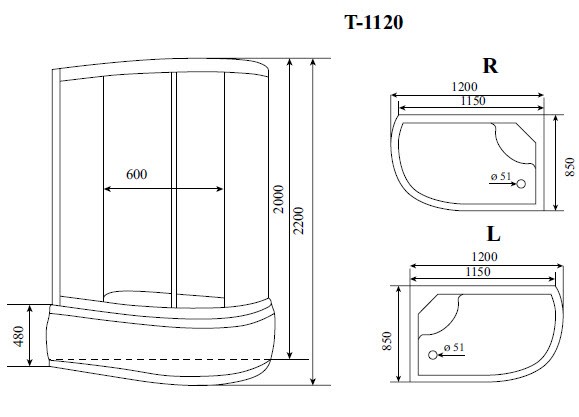 Timo Standart T-1120 L душевая кабина 120*85*220, турецкая баня хамам