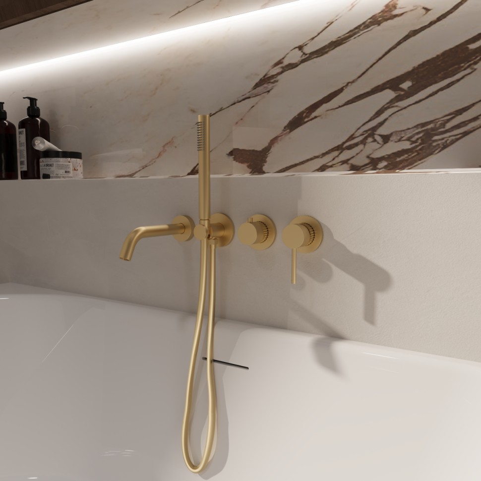 Смеситель для ванны Groove VBTW-4G1BG, встраиваемый, брашированное золото