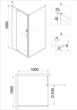 Душевое ограждение Niagara Nova NG-0200-08ВLACK (100х100х195) квадрат,черный,дверь распашная,стекло с рисунком,1 место