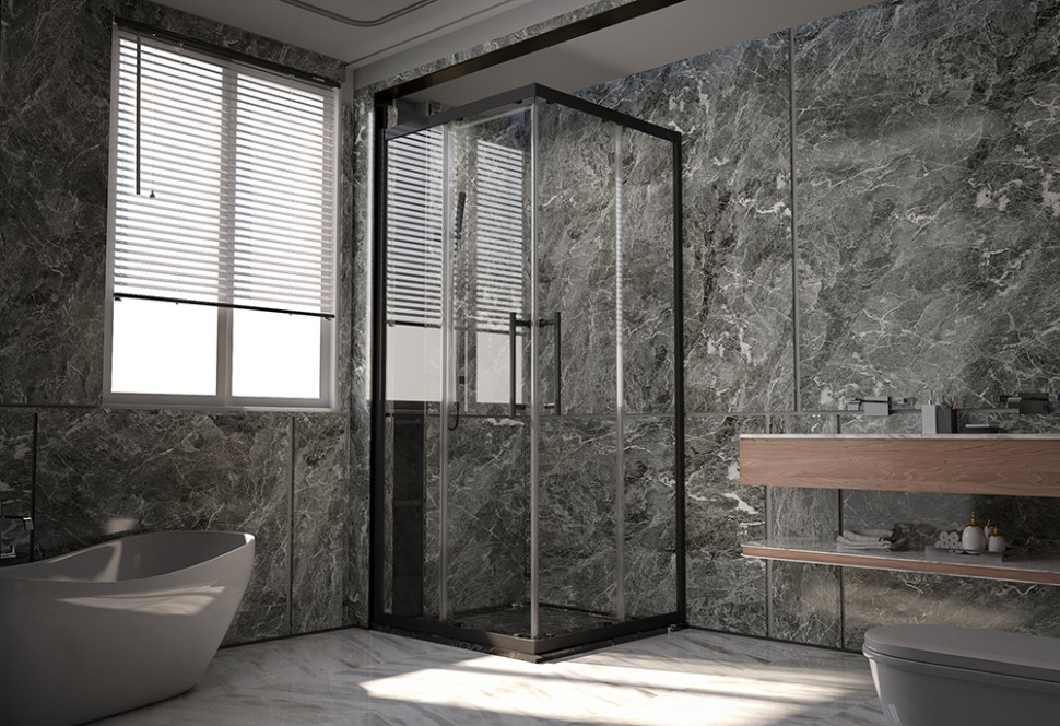 Душевой угол Veconi Premium Trento PTC-20B, 1100Х900x2000, черный матовый, стекло прозрачное