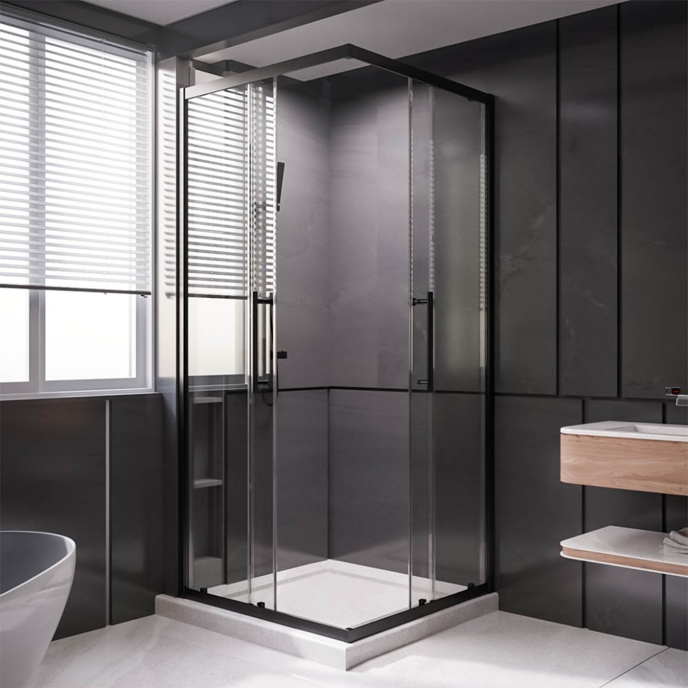 Душевой угол Veconi Premium Trento PTC-20B, 1100Х900x2000, черный матовый, стекло прозрачное