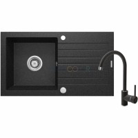 Гранитная мойка со смесителем, 1-чаша с осушкой