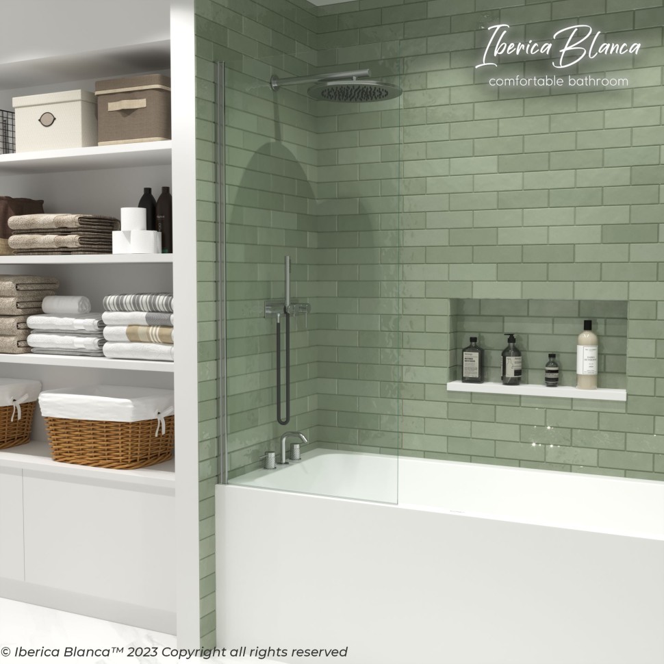 Шторка для ванны IBERICA BLANCA Mod.802 Wide Open поворотная прозрачное стекло/хром 70х150см (IB802.SC.150.70)