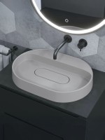 Раковина накладная овальная Uperwood Tanos Quartz 55 см, без отверстия для смесителя, белая, жасмин