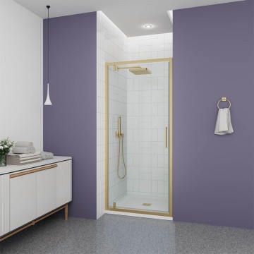 Душевая дверь Veconi Ottimo P30 G, 700x1900, золото брашинг, стекло прозрачное
