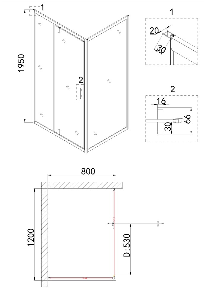 Душевое ограждение Niagara Nova NG-0220-08ВLACK (120х80х195) прямоугольник,черный,дверь распашная,стекло с рисунком,1 место