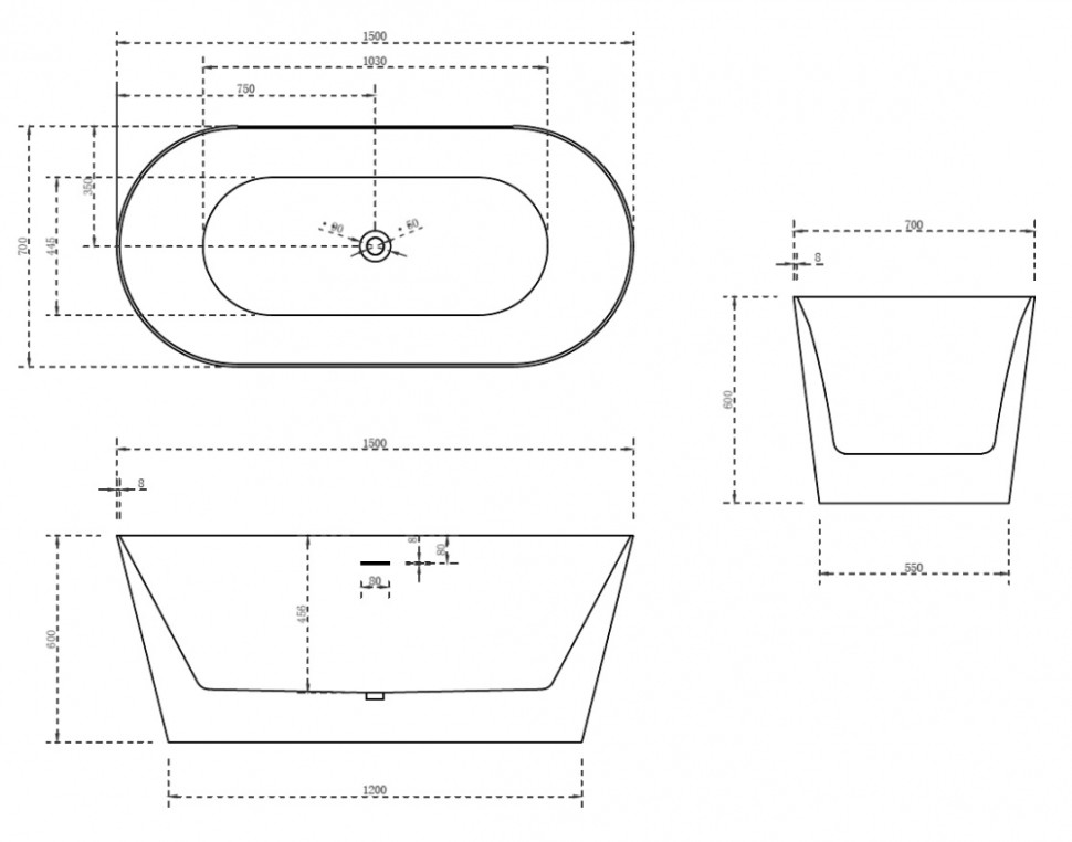 Акриловая ванна ABBER AB9222-1.5 белая